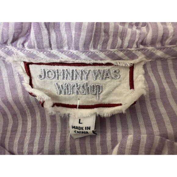Johnny Was Workshop Purple & White Striped Embroidered Blouse Size L - Picture 6 of 7